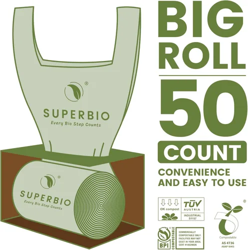 Miniatura 4 de SUPERBIO Bolsas Compostables para Restos de Comida con Asa de Corbata de 1.6 Galones Para Contenedor de Compost de Encimera, Bolsas Pequeñas de 50