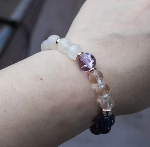 Miniatura 218 de Precious Gemstone Natural Crystal Healing Bracelet, Rutilated Quartz, Moonstone, Quartz Handmade Original Design Bracelet