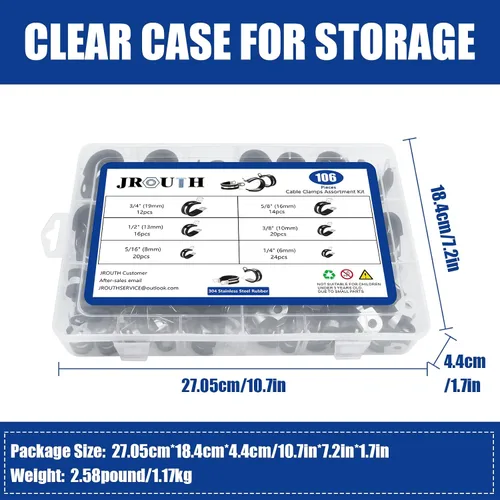 Miniatura 6 de Kit surtido de 106 abrazaderas de cable, (0.23 a 0.79 pulgadas) - Abrazadera de tubo aislada acolchada de acero inoxidable 304, abrazadera de bucle