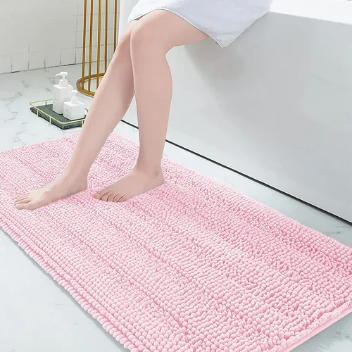 Miniatura 241 de Grandaily Alfombras de baño de felpilla a rayas de 24 x 16 pulgadas, extra gruesas y suaves, absorbentes, parte trasera de goma, alfombra de ducha