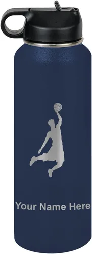 Miniatura 69 de LaserGram Botella de agua personalizada, hombre haciendo slam dunk de baloncesto, de acero inoxidable, de doble pared con aislamiento al vacío