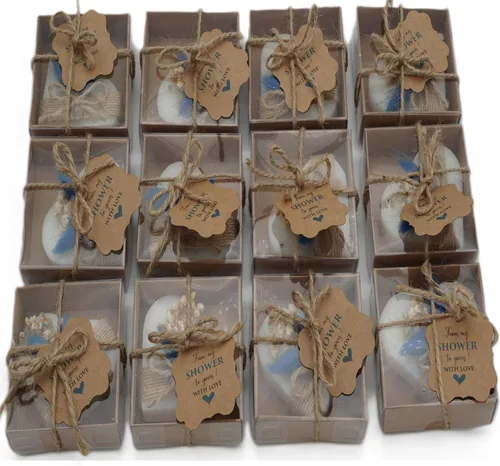 Miniatura 5 de Juego de 12 regalos de baby shower para invitados, jabones perfumados en forma de corazón hechos a mano como regalos para bebé varón, regalos a
