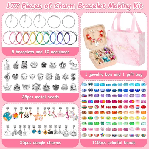 Miniatura 2 de Thrilez Kit de fabricación de joyas de 177 piezas, kit de fabricación de pulseras con dijes, regalos de manualidades y manualidades con caja