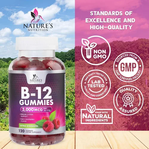 Miniatura 4 de Gomitas energéticas de vitamina B12, 3000 mcg por porción extra fuerte B 12 gomita para metabolismo, apoyo inmunológico, suplementos dietéticos