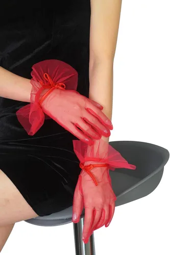 Miniatura 6 de Guantes de tul cortos para mujer, con volantes y lazo para fiesta de té