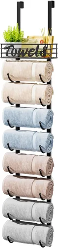 Miniatura 19 de HapiRm Toalleros para almacenamiento de baño, 3 niveles sobre la puerta y montaje en pared, organizador de toallas enrollado con cesta de estante