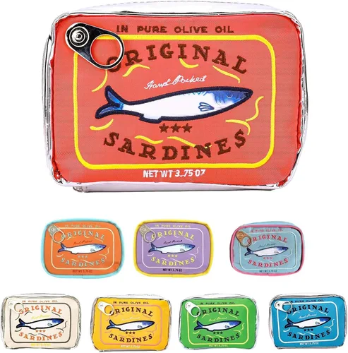 Miniatura 10 de Bolsa de maquillaje de sardinas enlatadas, bolsa de aseo estilo sardinas enlatadas, bonita bolsa de viaje, bolsa de maquillaje creativa y bonita