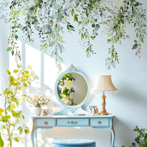 Miniatura 31 de Calcomanías de pared de flores y hojas para despegar y pegar, calcomanías grandes de vinilo floral para colgar, vid extraíble, decoración del hogar