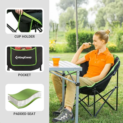 Miniatura 3 de KingCamp Sillón plegable Saucer Moon con bolsillo de almacenamiento para portavasos para interior o exterior, campamento y uso en el portón trasero