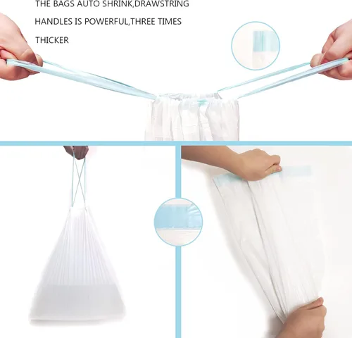 Miniatura 3 de Bolsas de basura de 3.2 galones, 100 bolsas de basura para baño, correa azul, bolsas de basura para cocina (blanco) con cordón de embalaje rápido
