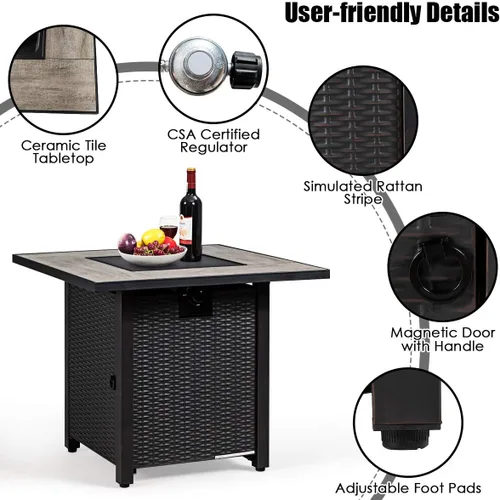 Miniatura 3 de Giantex Mesa para fogata de propano, 30 pulgadas, 50,000 BTU cuadrada de gas con mesa de cerámica, calentador de gas en relieve con roca de lava