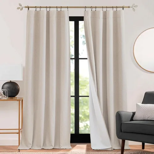 Miniatura 49 de RYB HOME 3 en 1 insonorizadas - oscurecedoras - cortinas de lino con aislamiento, cortinas de ahorro de energía con bloqueo de ruido para Lino blanco