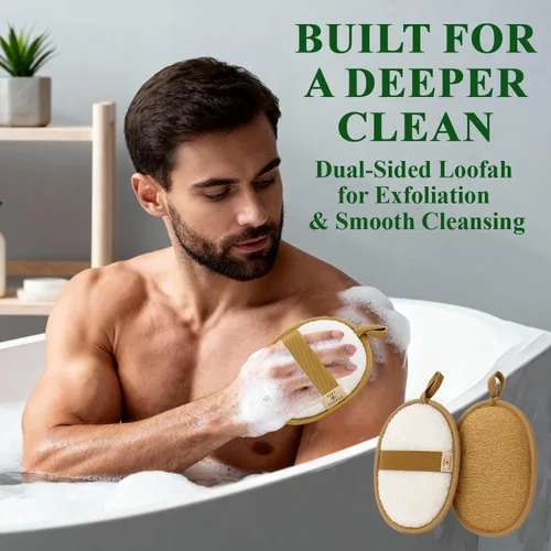 Miniatura 8 de Exfoliante corporal natural de lufa (paquete de 2) – Hecho de lufa egipcia, esponja de baño suave para hombres y mujeres – Almohadilla suave
