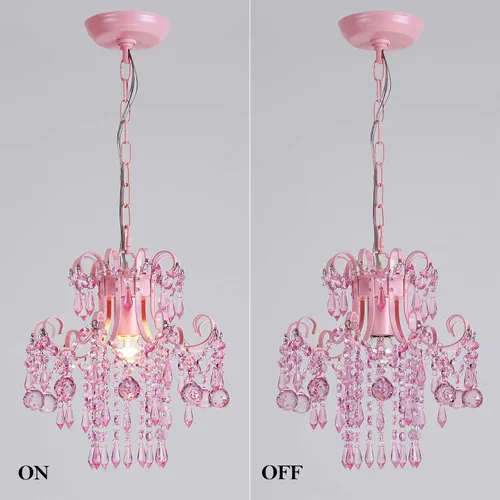 Miniatura 5 de Q&S Mini Lámpara de Araña de Cristal, Lámpara de Araña Rosa Moderna, Pequeña Lámpara Colgante para Habitación de Princesa, Vestidor, Baño, Tienda