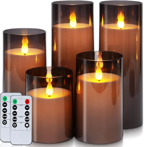 Miniatura 12 de Homemory Velas parpadeantes sin llama de color blanco puro, velas LED acrílicas con control remoto y temporizador, juego de 5
