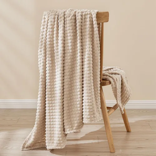 Miniatura 3 de EMME Manta de vellón, manta jacquard 3D para sofá y cama, manta suave, acogedora y esponjosa, ligera, de franela de lujo con diseño de cuadrícula