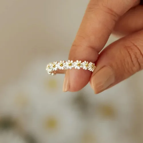 Miniatura 5 de FUNYCHEN Anillo de plata de ley para mujer, con texto en inglés "I Think About You Every Daisy", anillo de flores delicadas 925, lindo anillo