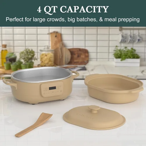 Miniatura 7 de Olla de cocción lenta programable de 4 cuartos de galón con programación flexible y fácil, olla multicocción Claypot 8 en 1, bandeja extraíble