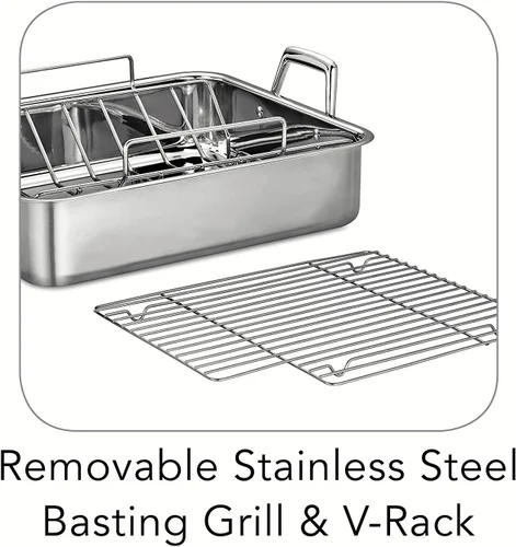 Miniatura 6 de Tramontina Bandeja de Asar Profunda de Acero Inoxidable de 16.5 Pulgadas con Parrilla para Rociar y Rejilla en V, Asador de Pavo para Horno, Apto