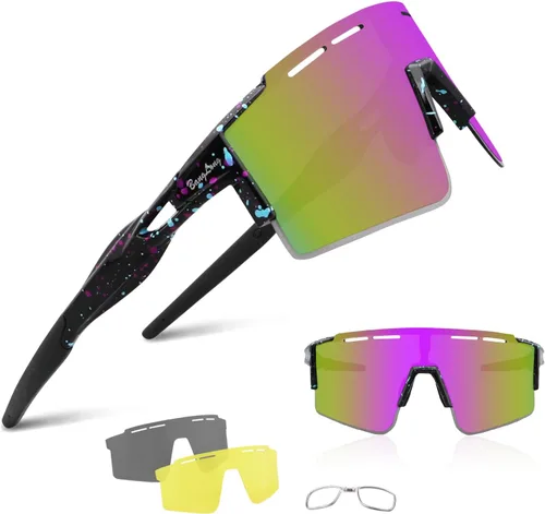 BangLong Gafas de sol de ciclismo polarizadas deportivas para hombres y mujeres con 3 lentes intercambiables para correr gafas de béisbol