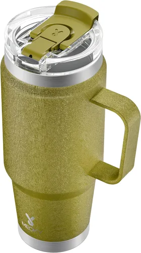 Miniatura 28 de Meoky - Vaso de 32 onzas con asa, taza de viaje de acero inoxidable con pajilla y tapa 2 en 1, taza de café con aislamiento al vacío, 100% a prueba