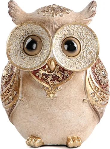 Miniatura 6 de Estatua de búho Smadeer para decoración del hogar para estante, estantería, oficina, decoración interior, acentos adorables, búhos de ojos grandes