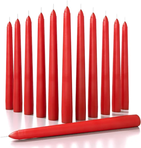 Miniatura 57 de CANDWAX Paquete de 12 velas cónicas rojas – Velas rectas sin goteo de combustión lenta sin perfume de 12 pulgadas – Ideal para mesa de comedor – Rojo