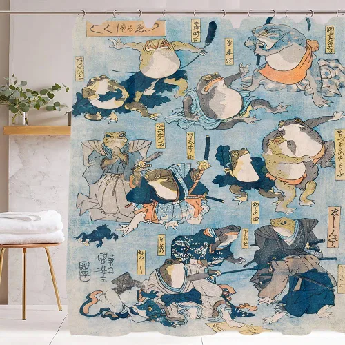 Miniatura 6 de Cortina de Ducha para Cabina con Rana No Impresionada Tinta Arte Lindo Divertido Estilo Asiático Tradicional Japonés 36x72 pulgadas Cortina de Baño