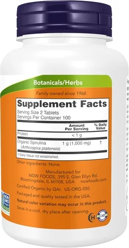 Miniatura 2 de Tabletas de espirulina orgánica de Now Foods, 1, 1
