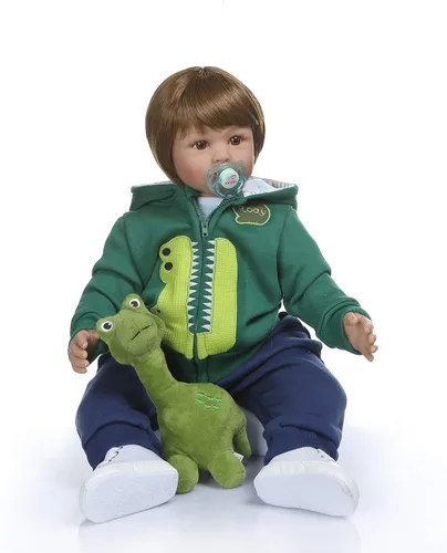 Miniatura 2 de iCradle Muñecas de niño de 24 pulgadas Reborn de aspecto realista de silicona suave con peso de tela suave, cuerpo de bebé recién nacido con ropa