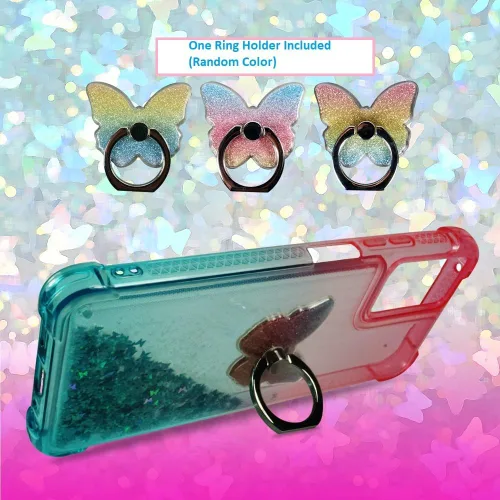 Miniatura 3 de Zase Moto G 5G (2022) - Bonita funda transparente con purpurina líquida para Motorola Moto G 5G Flotante Mariposas 3D Cascada Arenas movedizas