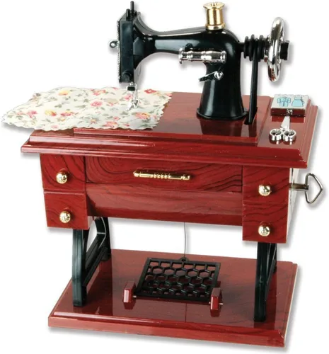 Artyea Caja musical estilo máquina de coser vintage mini de plástico, decoración de mesa y escritorio, juguete y regalo para niños, color marrón