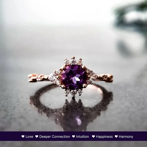 Miniatura 6 de Anillo de boda de amatista de oro rosa de 14 quilates, anillo de compromiso de amatista, anillo de compromiso para mujer, anillo de promesa morado
