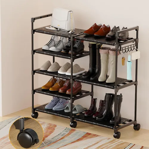 Miniatura 5 de CSXGBAB Organizador de zapatos, soporte grande de 5 niveles para zapatos con ruedas, fácil de llevar, estante alto de almacenamiento de zapatos