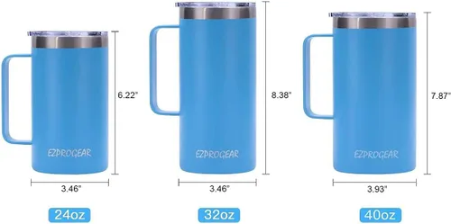 Miniatura 3 de Ezprogear Taza de café de acero inoxidable de 32 onzas, vaso de doble pared aislado al vacío con asa, tapa y pajitas (32 onzas, violeta brillante)