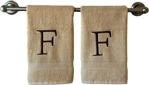 Miniatura 178 de Toalla de mano con inicial beige para baño, toalla bordada decorativa de calidad de hotel de lujo con monograma para tocador, spa, certificado