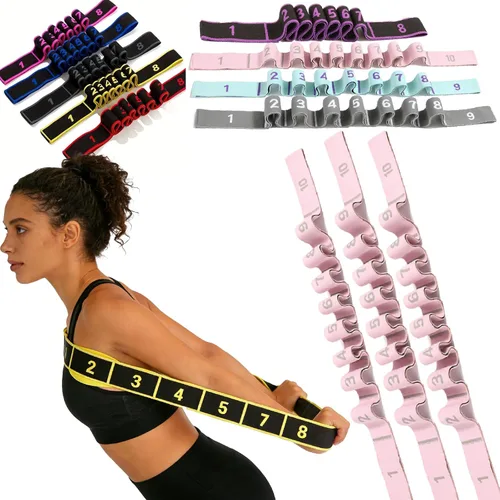 Miniatura 19 de Banda de resistencia de fitness para estiramiento y yoga, banda de resistencia de yoga ajustable de 8 segmentos con asas para brazos, ejercicio