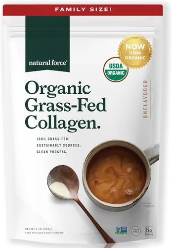 Natural Force Polvo de péptidos de colágeno orgánico limpio, certificado por USDA orgánico y sin OMG, certificado Keto y Paleo, proteína hidrolizada