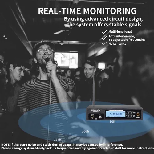 Miniatura 4 de Sistema de monitor inalámbrico mono en oído, sistema IEM, transmisor de sistema IEM profesional UHF y receptor de cinturón iems para estudio