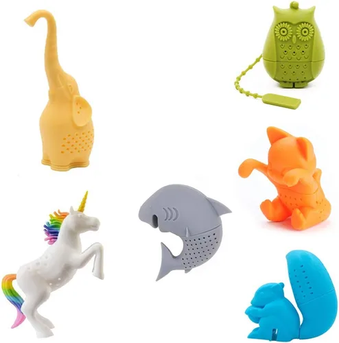 Filtros de té de silicona con diseño de animales, infusor de té, unicornio, tiburón, ardilla, gato, búho, elefante, colador de té, regalo ideal para