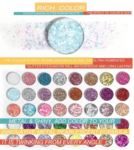 Miniatura 4 de Juego de gel con purpurina de 40 colores, no necesita pegamento para el cabello, cara, cuerpo, purpurina para Halloween, carnaval, cosplay, paleta
