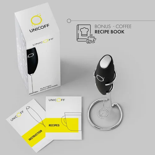 Miniatura 2 de Unicoff - Espumador de leche de mano para café, espumador de café de acero inoxidable, mezclador eléctrico de bebidas y batidor de matcha de mano