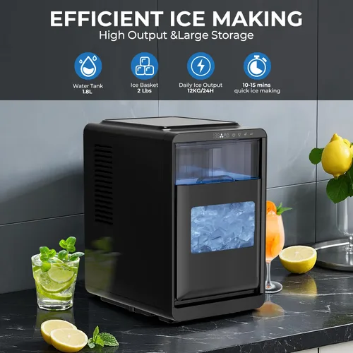 Miniatura 3 de Kismile Encimera para hacer hielo en forma de media luna, 16 piezas en 10-15 minutos, 26.5 libras/día, máquina de hielo portátil autolimpiante