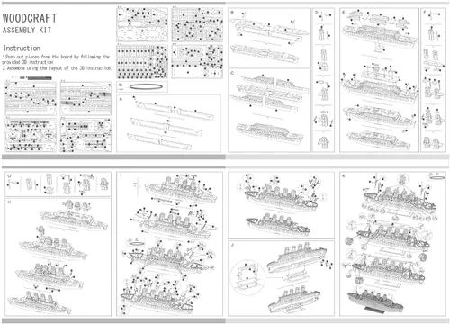 Miniatura 6 de Bitopbi Rompecabezas de madera 3D modelo Titanic de gran tamaño, crucero, versión en inglés, coleccionable, construcción de bricolaje, kit