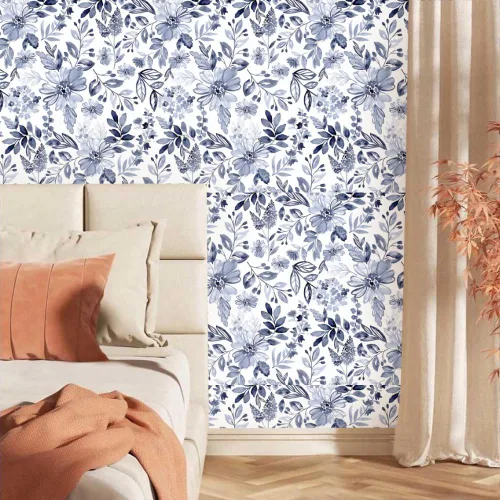 Miniatura 4 de Papel tapiz autoadhesivo de 18 x 236 pulgadas, diseño de acuarela azul marino y blanco, papel de contacto extraíble para cocina, dormitorio, baño