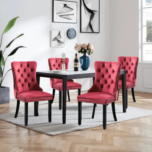 Miniatura 79 de Juego de 2 sillas de comedor tapizadas de terciopelo, sillas laterales de cocina de estilo moderno con ribete de cabeza de clavo y patas de madera