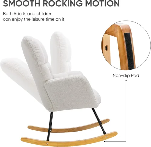 Miniatura 4 de Silla mecedora de terciopelo de peluche, sillón mecedora con carga para guardería, cómoda silla auxiliar para sala de estar, dormitorio