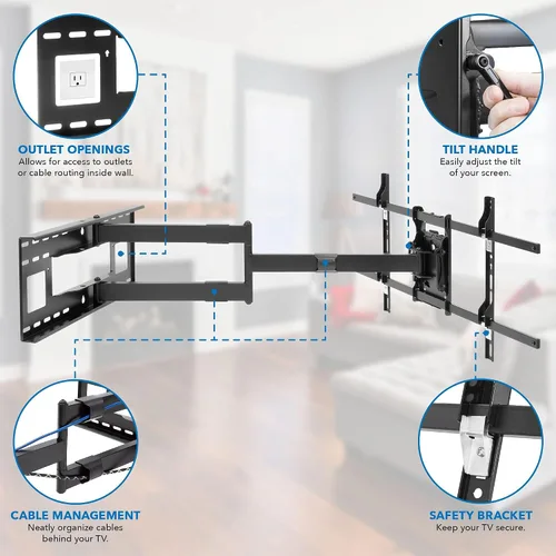 Miniatura 4 de Mount-It! Soporte de pared de brazo largo, soporte de pared con brazo articulado de extensión de 40 pulgadas, compatible con pantallas 42, 47, 50