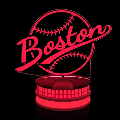 CLORURBANLIVE Lámpara de ilusión 3D de béisbol Boston con luz nocturna 3D con control remoto, 16 opciones de color, iluminación de decoración
