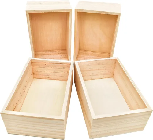 Anktily Paquete de 4 Cajas Organizadoras de Almacenamiento de Manualidades de Madera Sin Terminar, Caja de Madera Rectangular de 6 x 4 x 2.4